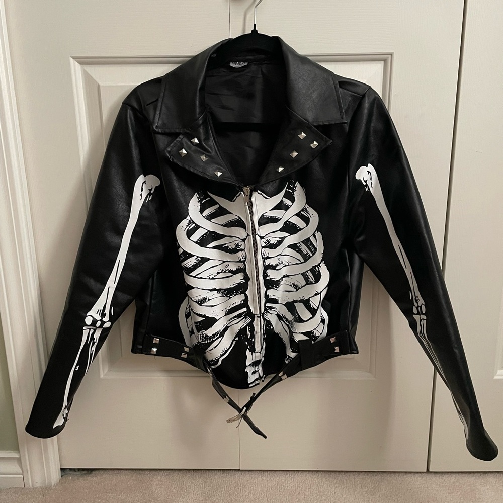 Skeleton Cropped Pleather Jacket